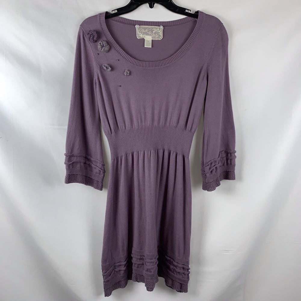 Nick & Mo Dress Purple Small Embellished Crochet floralโ cuffs hem